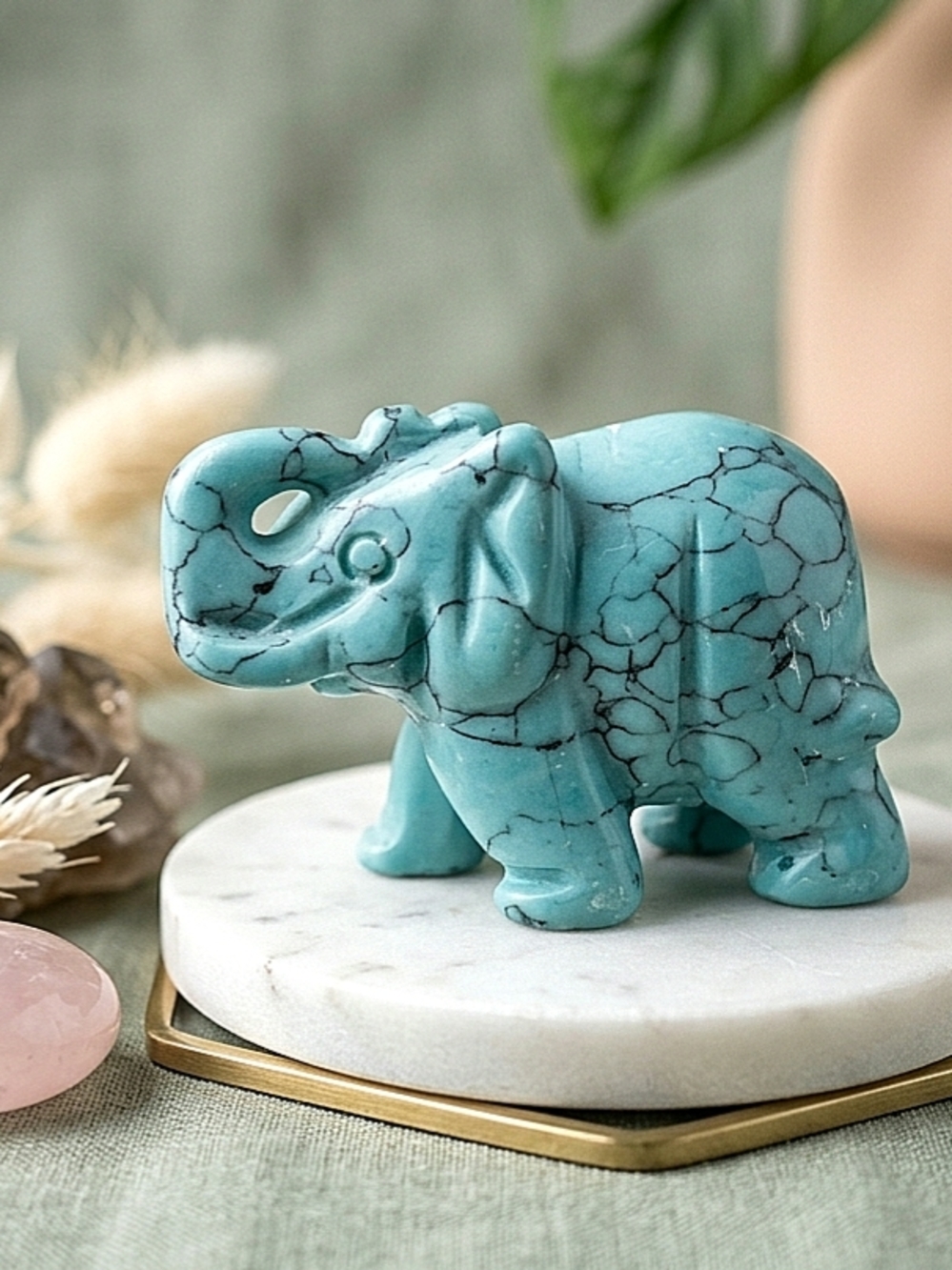 Boho Dyed Howlite Elephant Crystal Carving | Witchy Altar Decor & Lucky Totem